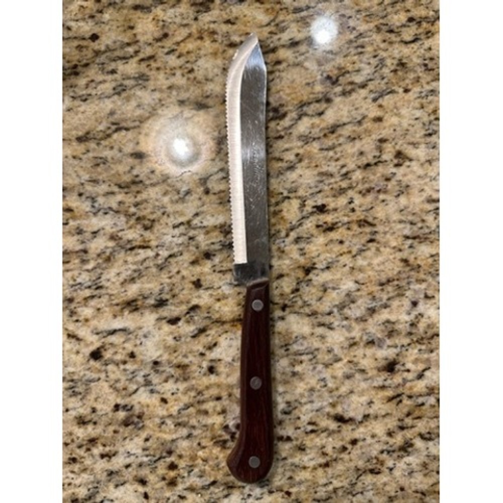 Vintage Medallion Serrated Edge Butcher Knife Stainless Steel‎ Japan Wood Handle